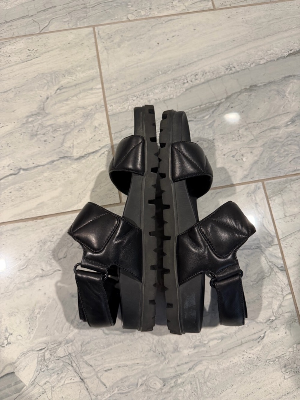 Prada Black Quilted-Strap Leather Sport Sandals - Picture 3 of 6